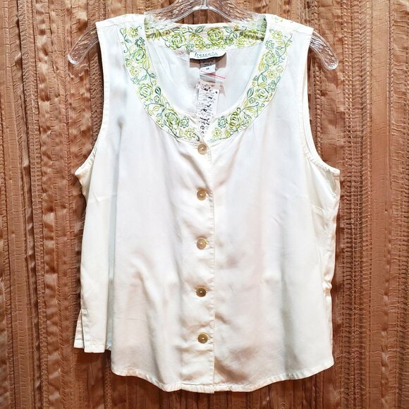 NWT Fresco By Nomadic Traders Sleeveless Top Floral Embroidered Tank Top Medium - Picture 1 of 13